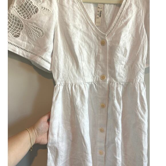 Madewell Cassie Button-Front Midi Dress in Linen White Size XXS - Picture 7 of 10